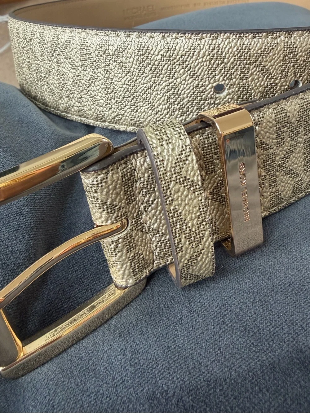 Michael Kors Metallic Gold Textured Logo Belt